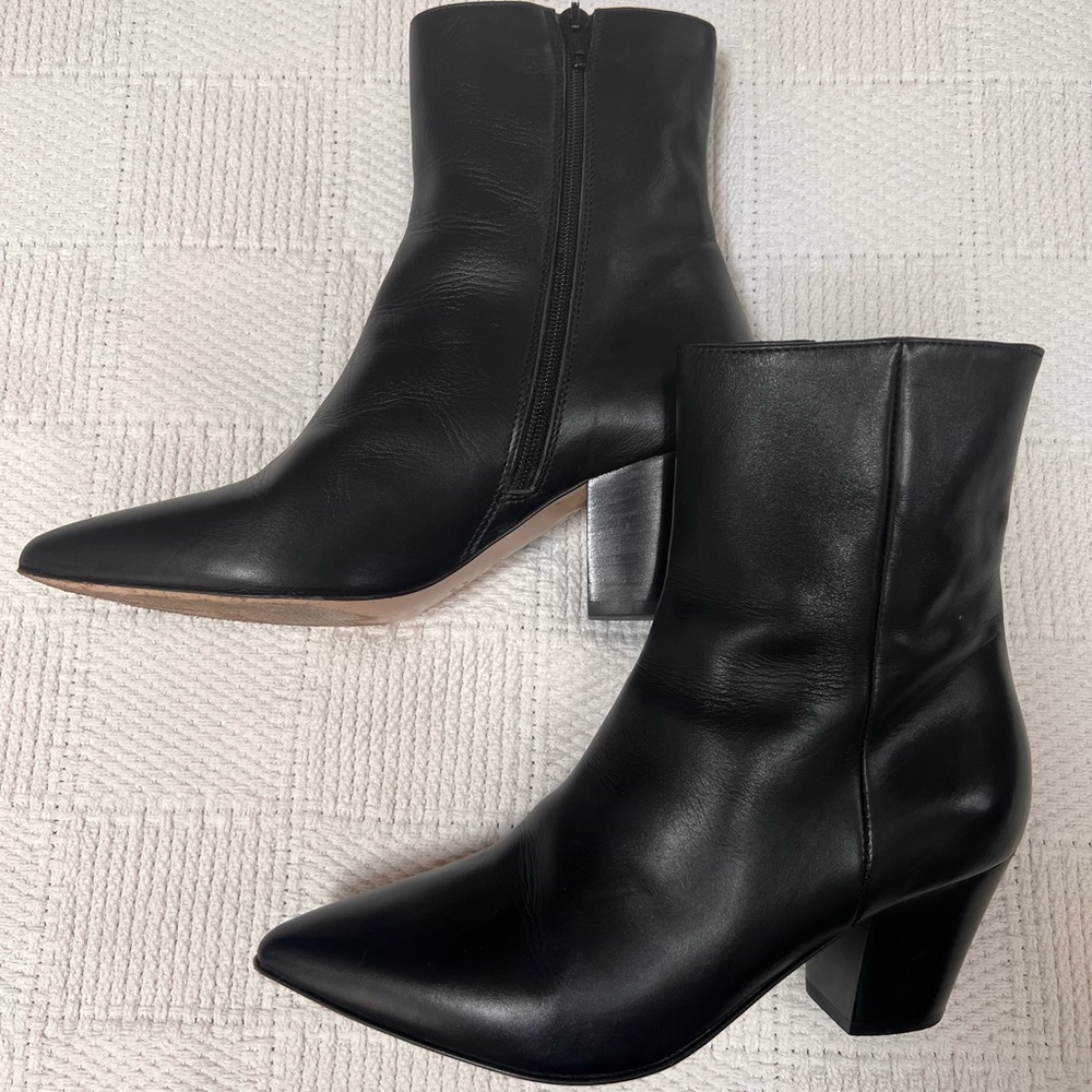 Iris & Ink Black Leather Pointed Toe Ankle Booties Sz. 38